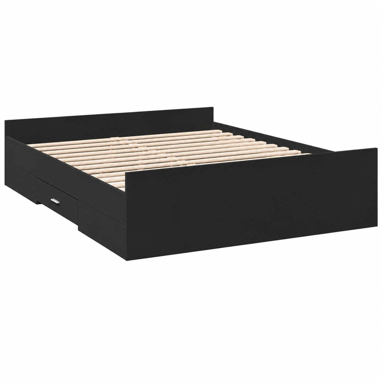 Cama con Cajones de Madera Negra 150x200 cm para Dormitorio