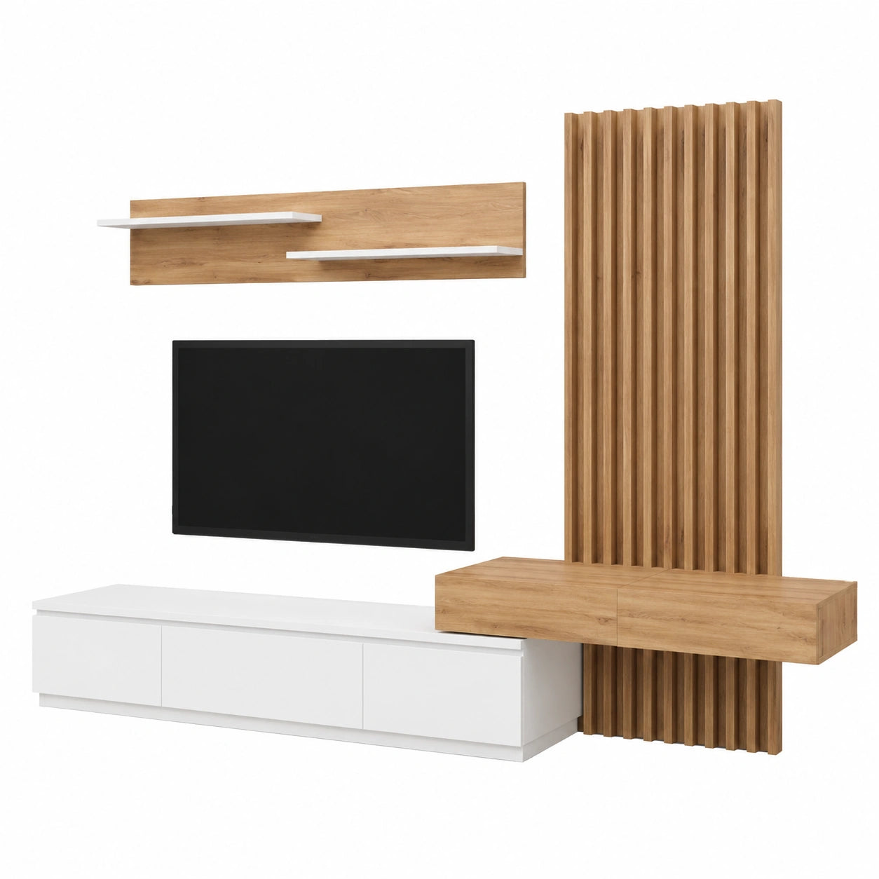 Conjunto de Comedor Rebeca, Mesa y Mueble para TV, Blanco y Roble