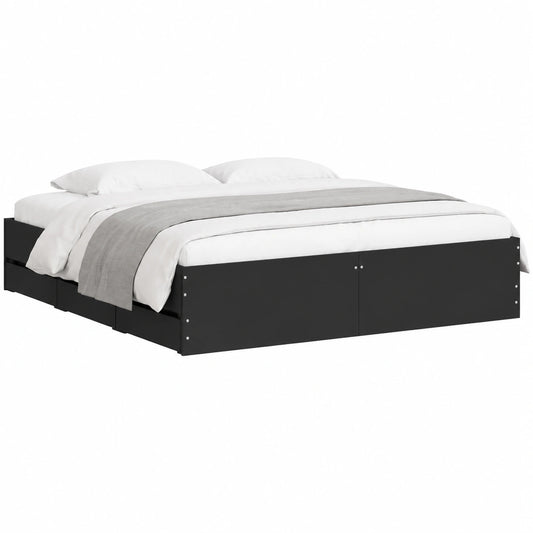 Cama con Cajones de Madera Negra 200x200 cm, Estructura de Diseño Moderno