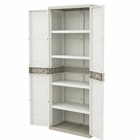 Jardin202 - Armario de Resina con 4 Estantes, 70x44x176 cm, Beige Titanio