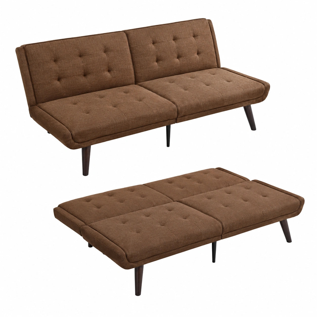 Sofá cama ajustable 146 cm, futón 2 plazas para espacios pequeños, invitados en sala, marrón