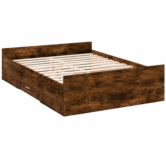 Cama Doble con Cajones de Madera de Ingeniería en Roble Ahumado 120x190 cm