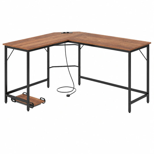 Escritorio Esquinero LIFEZEAL con Cargador Integrado, Soporte para CPU y Capacidad de 150kg, 168x125x74.5cm