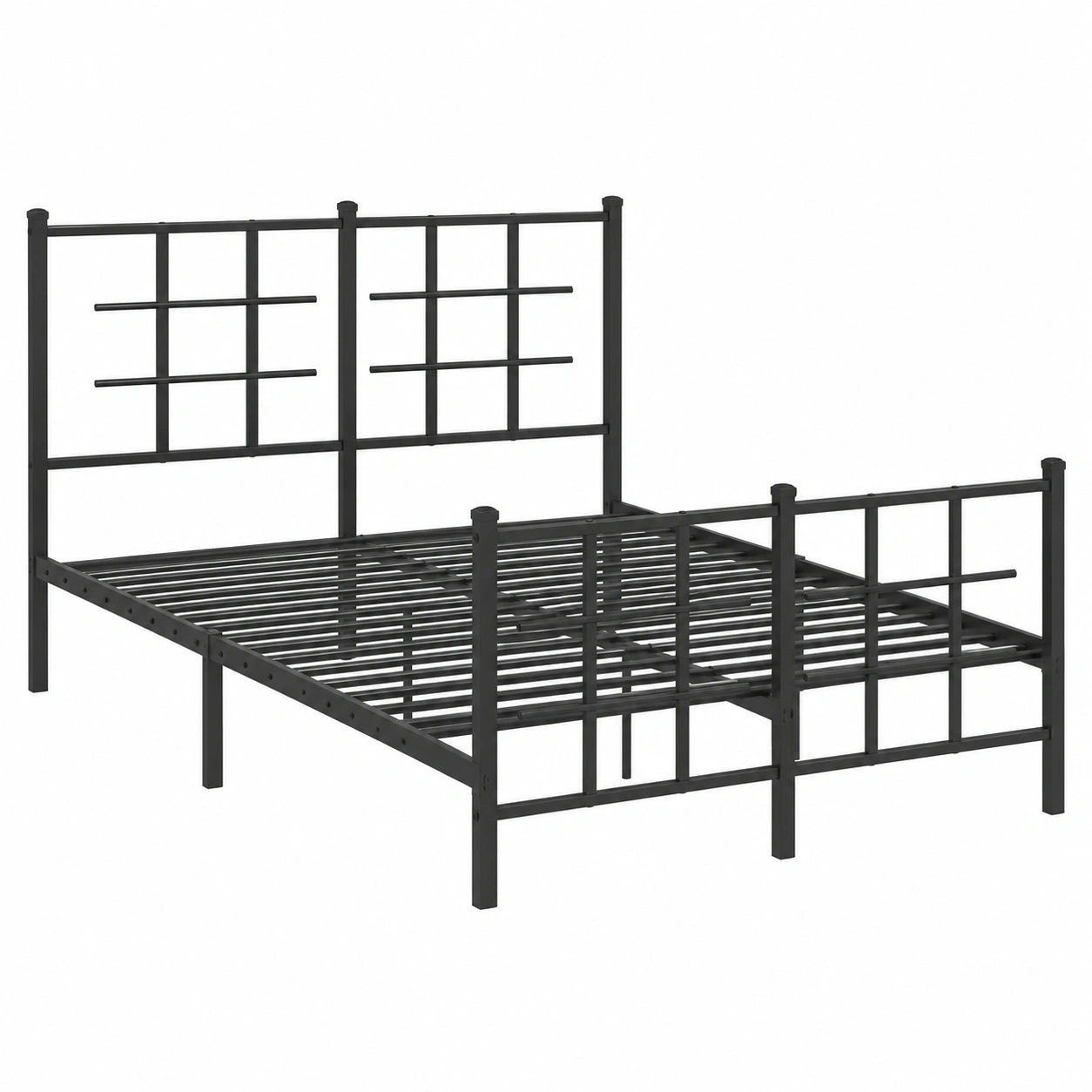 Cama de Metal Negro con Cabecero, Pie de Cama y Somier 135x190 cm