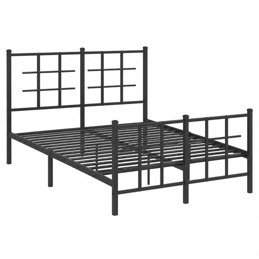 Cama de Metal Negro con Cabecero, Pie de Cama y Somier 135x190 cm