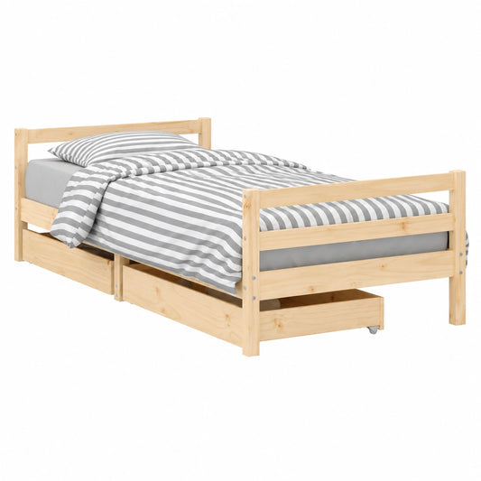 Cama Infantil de Madera de Pino 90x190 cm con Cajones y Almacenaje
