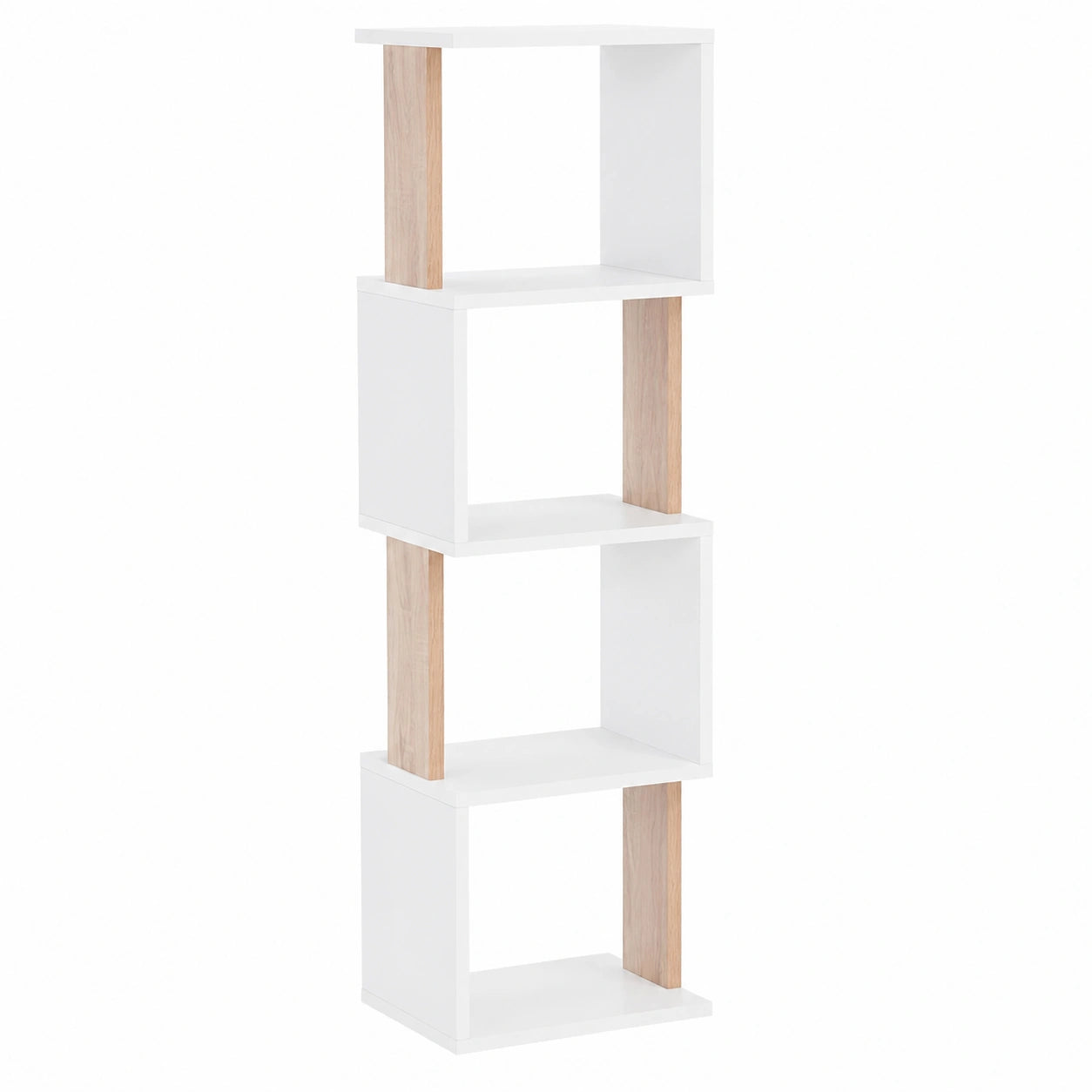 Estantería Moderna de Almacenamiento y Decoración, Librería Alta y Estrecha en Blanco y Roble Sonoma, 30x35x161 cm