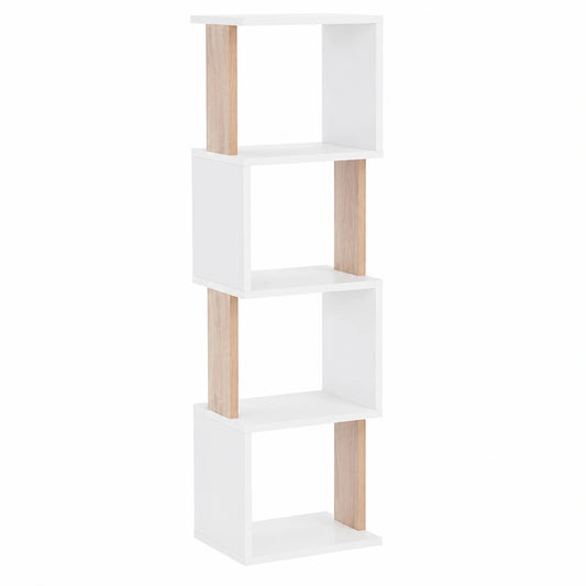 Estantería Moderna de Almacenamiento y Decoración, Librería Alta y Estrecha en Blanco y Roble Sonoma, 30x35x161 cm