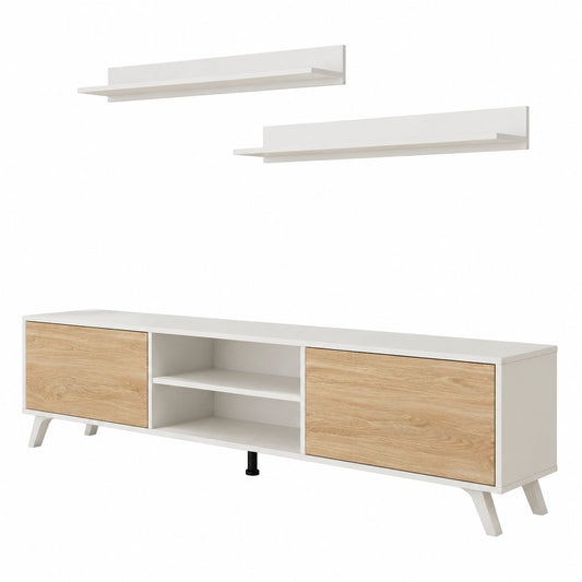 Mueble de Salón Moderno Lotus 02, Blanco y Roble, 180x190x39.6 cm