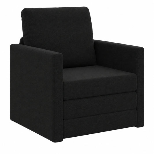 Sofá cama ajustable de tela negra con marco metálico, ideal para salón, capacidad hasta 110 kg