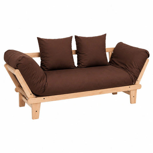 Sofá Cama Convertible 3 en 1 de Madera de Hevea, Diseño Moderno, Color Marrón Chocolate