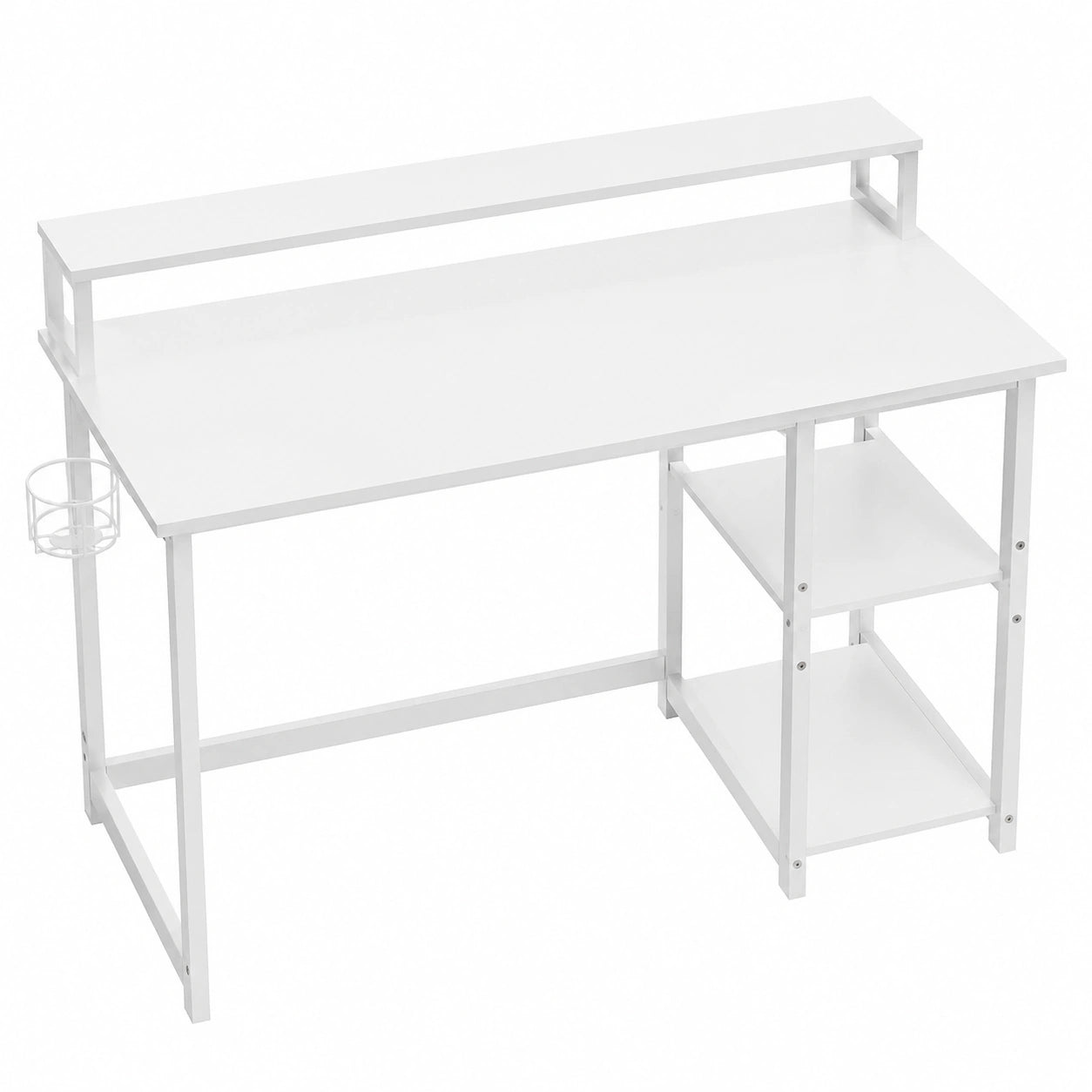 Escritorio Ergonómico GreenForest 100x50 cm con Estantes Ajustables y Montaje Reversible, Ideal para Oficina, Estudio y Gaming, Color Blanco