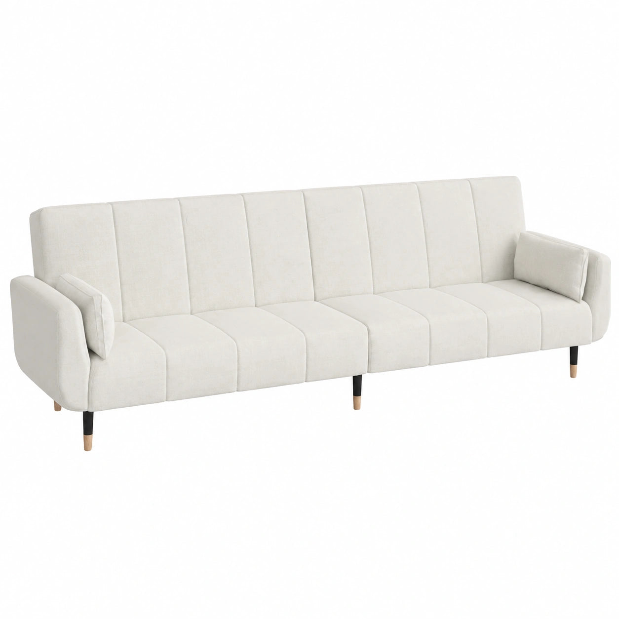 Sofá cama de 2 plazas en terciopelo crema con respaldo ajustable y cojines, diseño moderno para salón