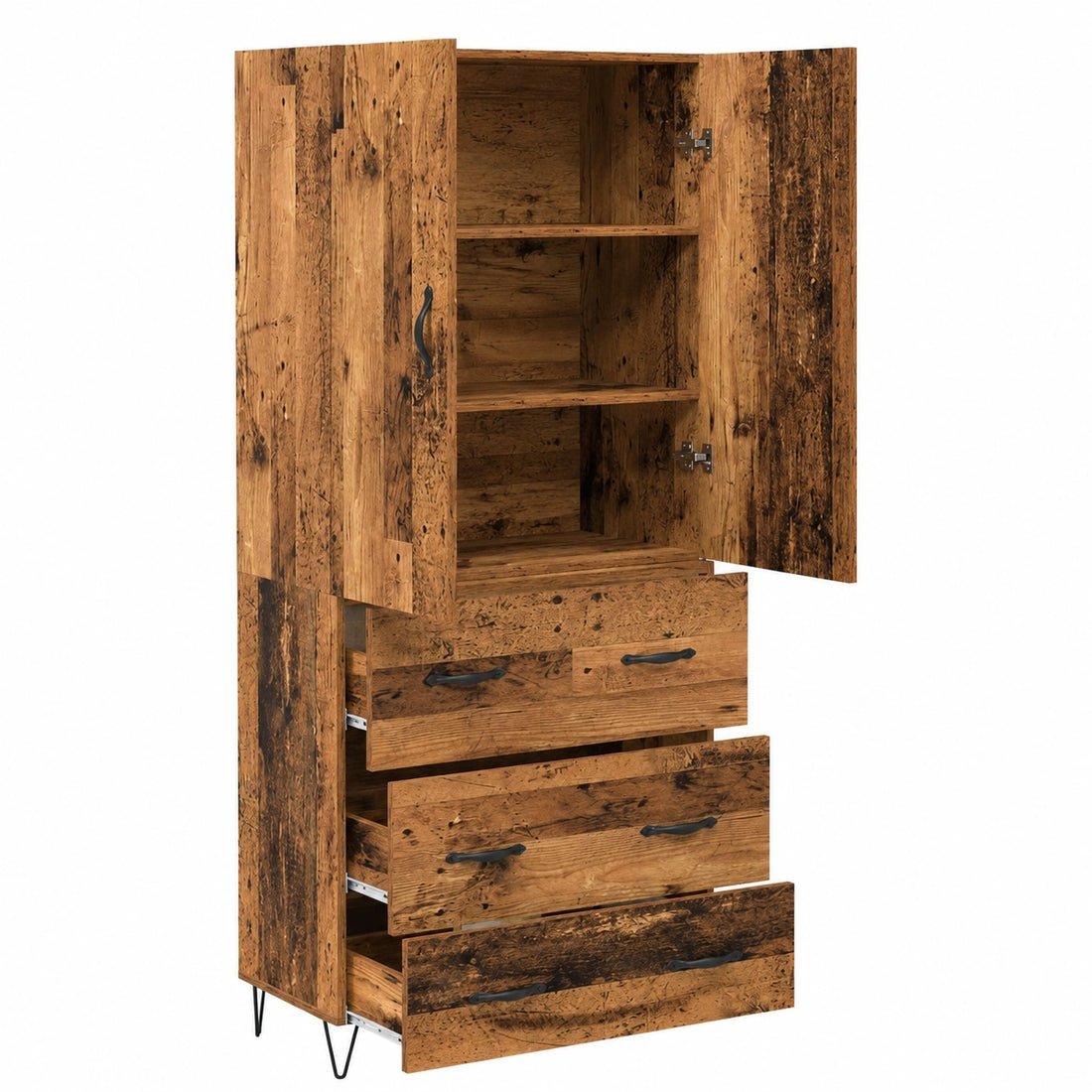Aparador Alto Moderno de Madera y Vidrio para Comedor