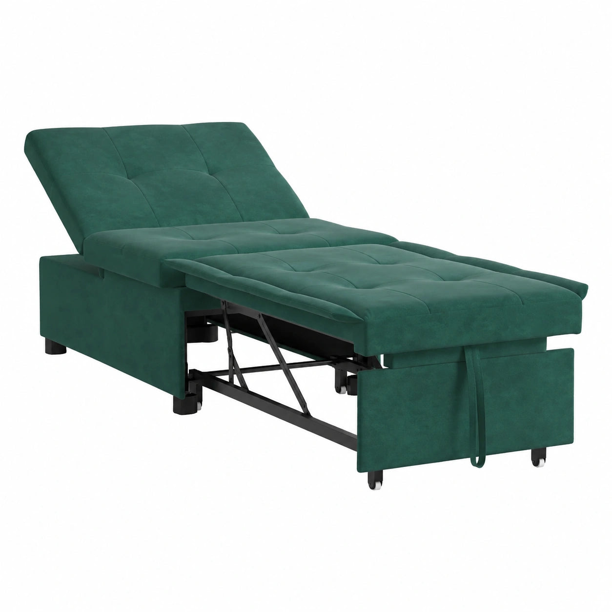 Sofá cama convertible de terciopelo verde oscuro, diseño ajustable 3 en 1 para salón y habitación de invitados