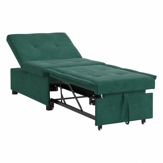 Sofá cama convertible de terciopelo verde oscuro, diseño ajustable 3 en 1 para salón y habitación de invitados