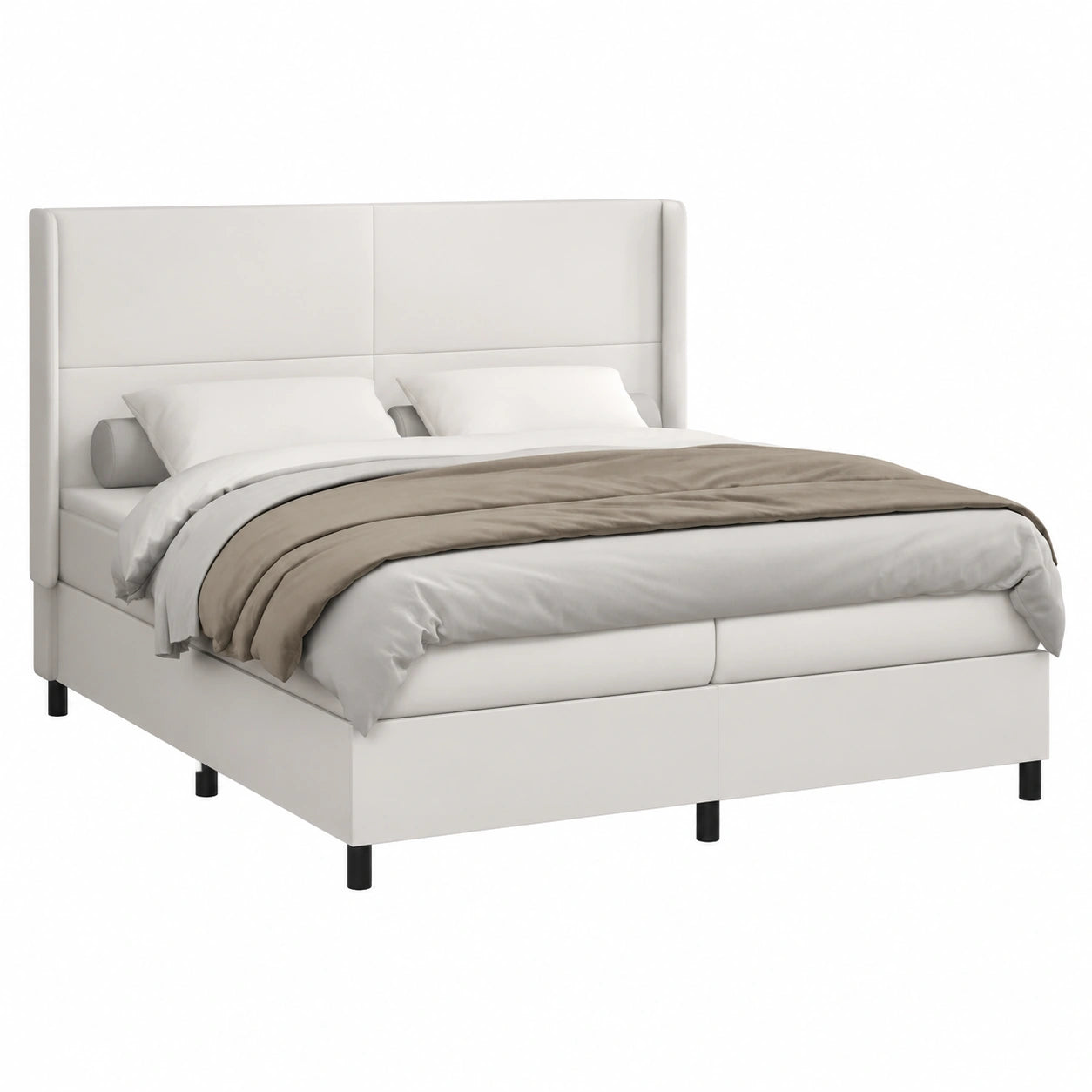Cama Box de Cuero Sintético Blanco 200x200 cm con Colchón - Diseño Juvenil